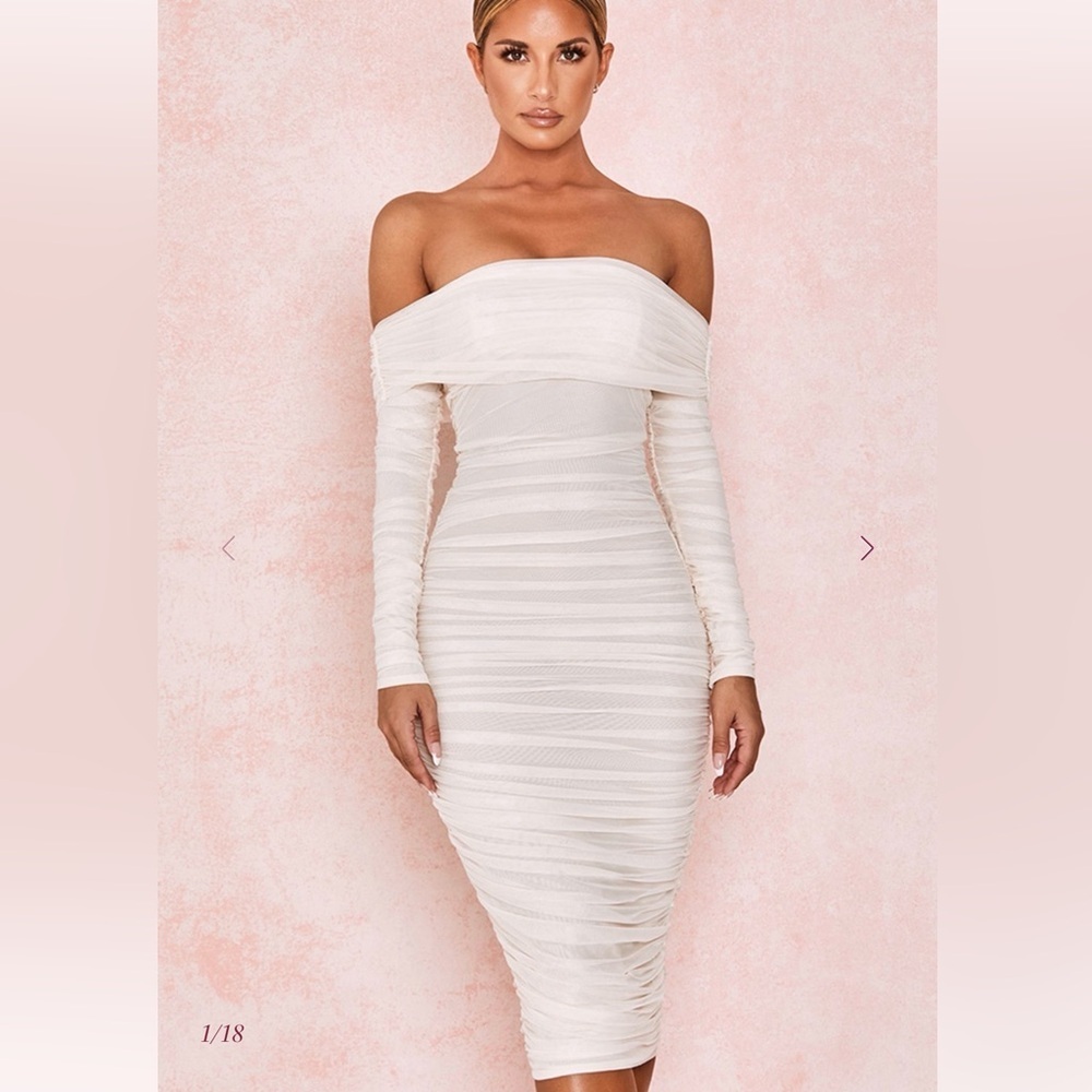 HOUSE OF CB “Anais” Ivory Ruched Tulle Dress BNWT CURRENTLY RETAILS $195 USD